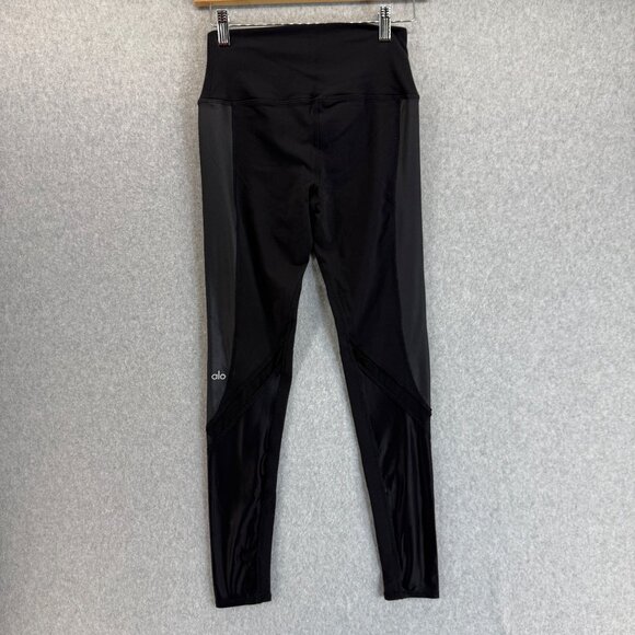 ALO Yoga Womens‎ Black Gray Leggings Sheer Mesh Panel Workout Gym Size Small - Picture 6 of 14